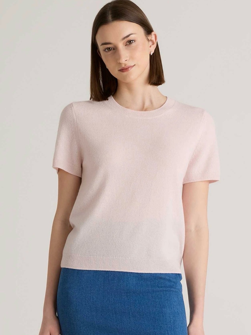 Quince 100% Mongolian Cashmere Short Sleeve Tee Sweater Minimalist Pink SZ M
